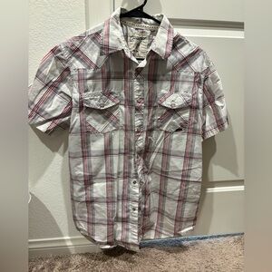 Men's Red and White Plaid Shirt